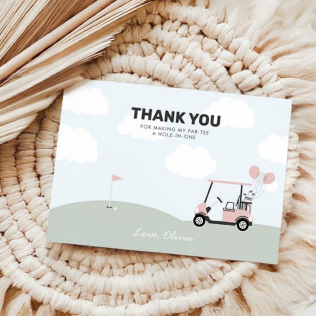 Girls' Hole-In-One Pink Golf 1st Birthday Thank You Card (Creator Uploaded)