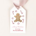 Girls Holidays Gingerbread Man Peppermint Candy Gift Tags<br><div class="desc">Fun holidays gift tag design featuring a gingerbread man (person?) and red and white peppermint candies,  handpainted by me in watercolors before being scanned into digital form. The reverse side is a red and white "peppermint stripes" pattern made digitally by me.</div>