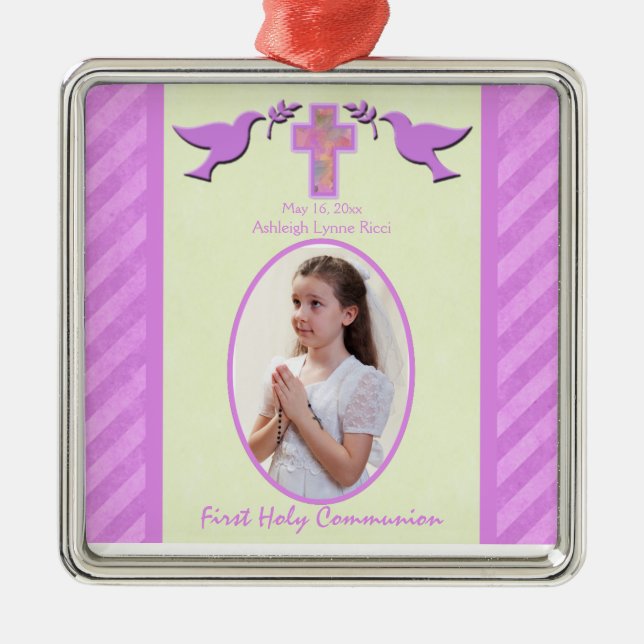 Girl's Holy Communion Photo Ornament Keepsake (Front)