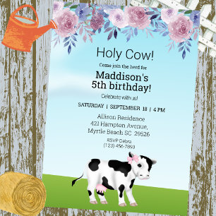 Girls Holy Cow Join the Herd Birthday Party Invitation