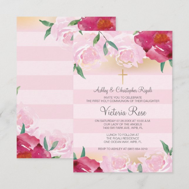 Girl's Holy First Communion Invitation (Front/Back)