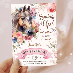 Girls Horse 10th Birthday Cowgirl Saddle Up!   Invitation