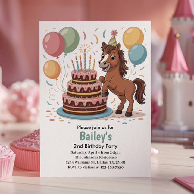 Girls Horse 2nd Birthday Party Invitation (Creator Uploaded)