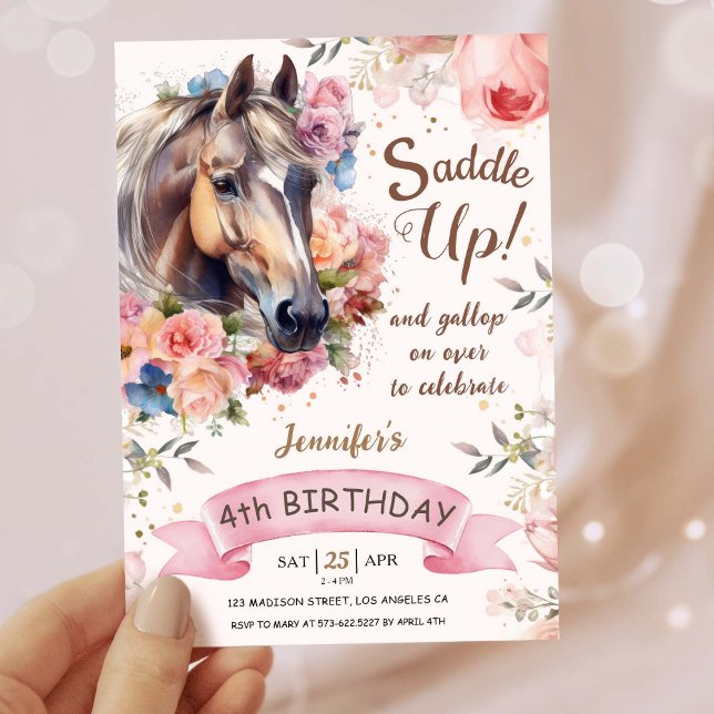 Girls Horse 4th Birthday Cowgirl Saddle Up!   Invitation (Creator Uploaded)