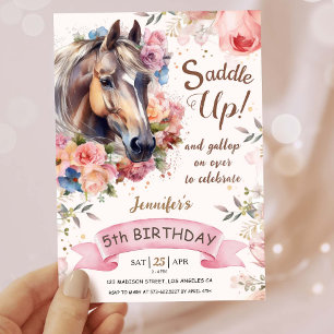 Girls Horse 5th Birthday Cowgirl Saddle Up!   Invitation