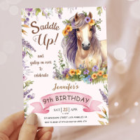 Girls Horse 9th Birthday Purple Floral Saddle Up