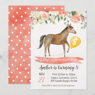 Girls Horse Birthday Party Invitation