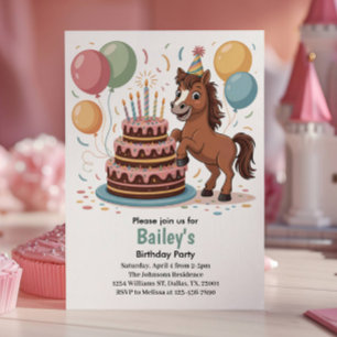 Girls Horse Birthday Party Invitation