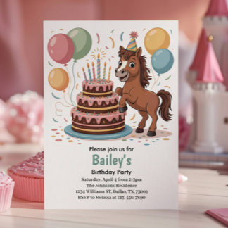 Girls Horse Birthday Party Invitation