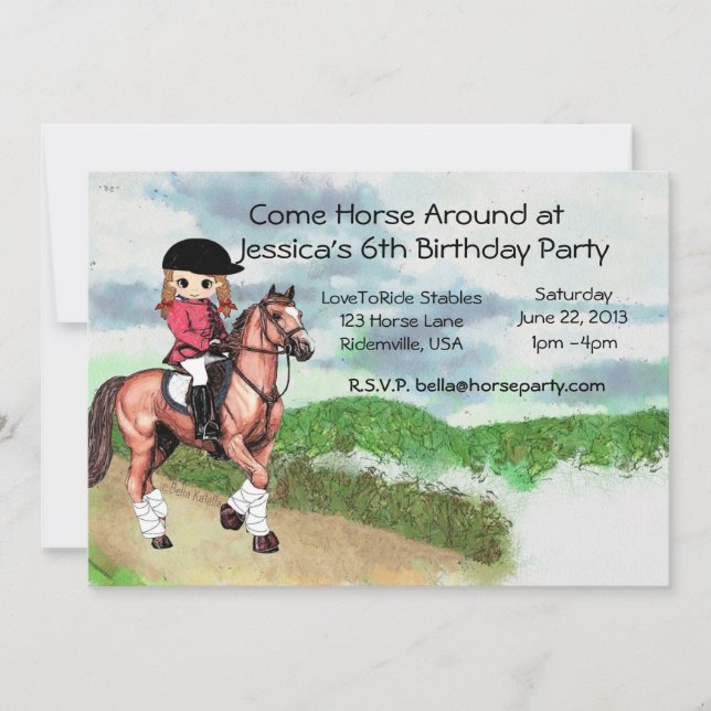 Girl's Horse Birthday Party Invitation (Front)