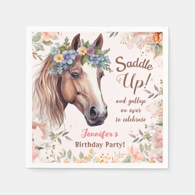 Girls Horse Birthday Party Paper Napkin (Front)