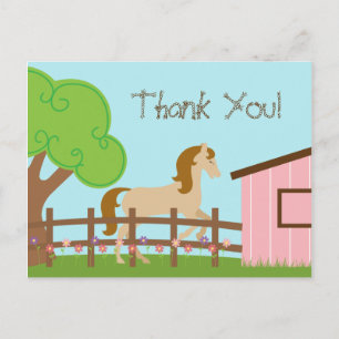 Girl's horse birthday party thank you post card