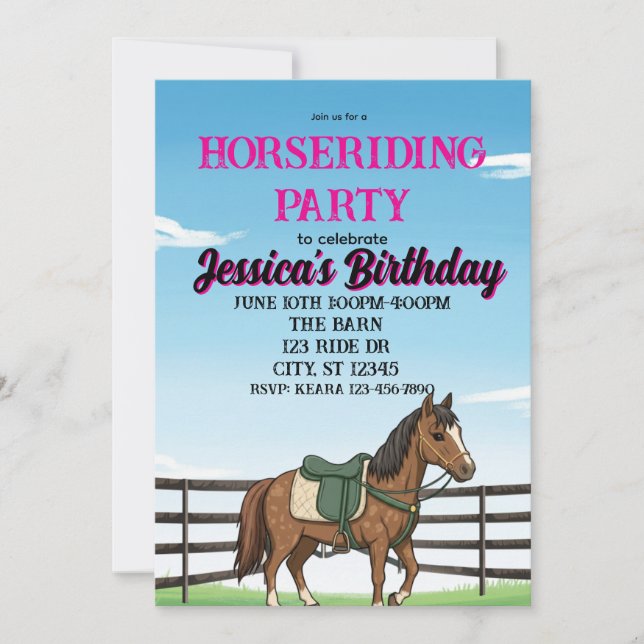 Girl's Horse Riding Birthday Party Invitation (Front)