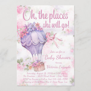 Girls Hot Air Balloon Baby Shower Invitations