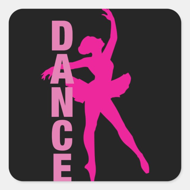 Girls Hot Pink Ballerina Dance Square Sticker (Front)