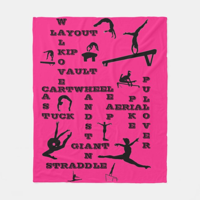 Girls Hot Pink Gymnastics Skills Fleece Blanket (Front)