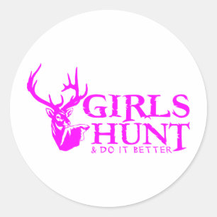 GIRLS HUNT DEER CLASSIC ROUND STICKER