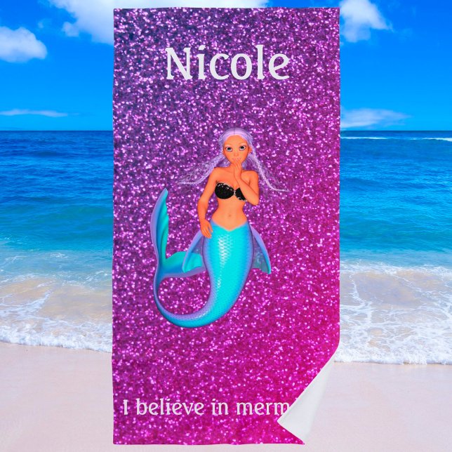 Girls "I Believe in Mermaids" Personalised Beach Towel (Creator Uploaded)