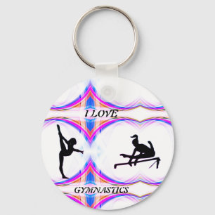Girls "I Love Gymnastics" Button Keychain