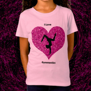 Girls I Love Gymnastics Glitter Heart T-Shirt