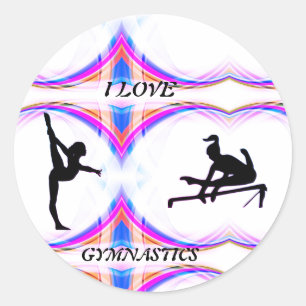 Girls "I Love Gymnastics" Round Stickers