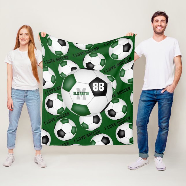 Girls I love soccer sports mantra green black Fleece Blanket (In Situ)