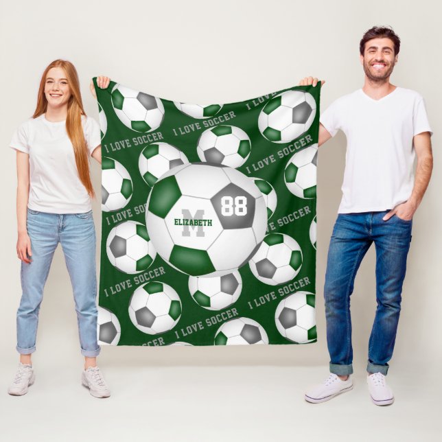 Girls I love soccer sports mantra green grey  Fleece Blanket (In Situ)