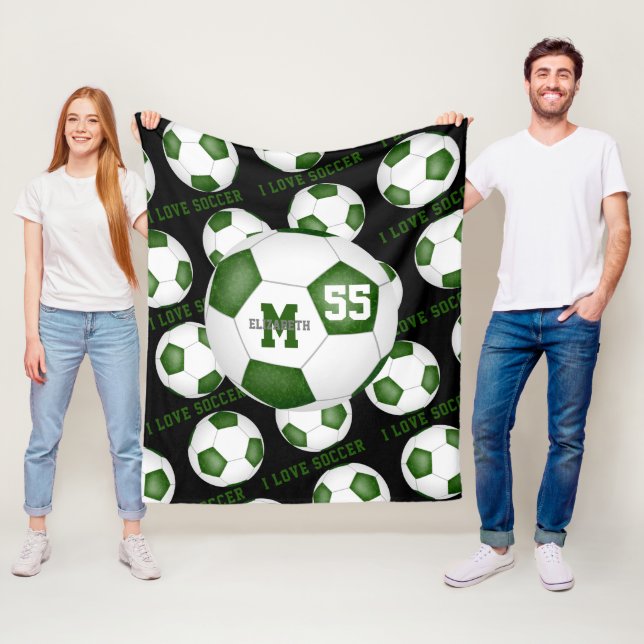girls I love soccer text green white black Fleece Blanket (In Situ)