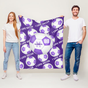 girls I love soccer text purple white black Fleece Blanket