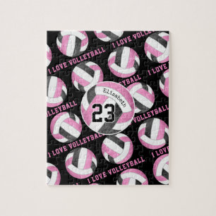 girls I love volleyball pink black personalised Jigsaw Puzzle