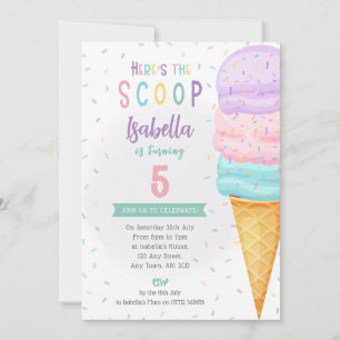 Girls Ice Cream Cone Invite - Pink Purple Scoop