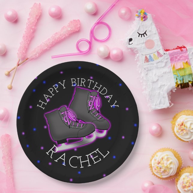 Girl's Ice Skate Birthday Party Paper Plate (Party)