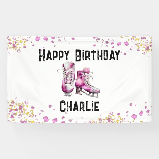 Girls Ice Skating Birthday Party Banner (Horizontal)