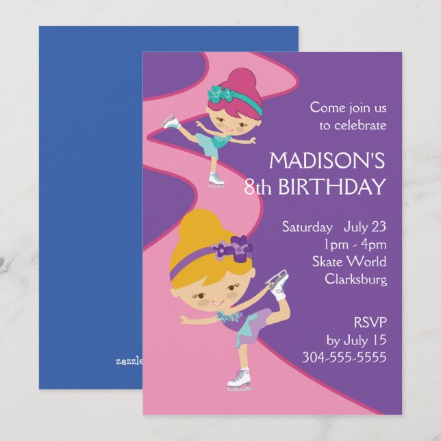 Girl's Ice Skating Party Invitation (Front/Back)