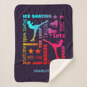 Girls Ice Skating Themed Colourful Fun Sherpa Blanket