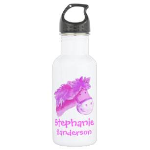 Girls id pony pink and white drinks bottle