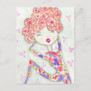 Girl's illustration with a very special pose postcard