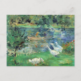 Girls in a boat with geese by Berthe Morisot Postcard