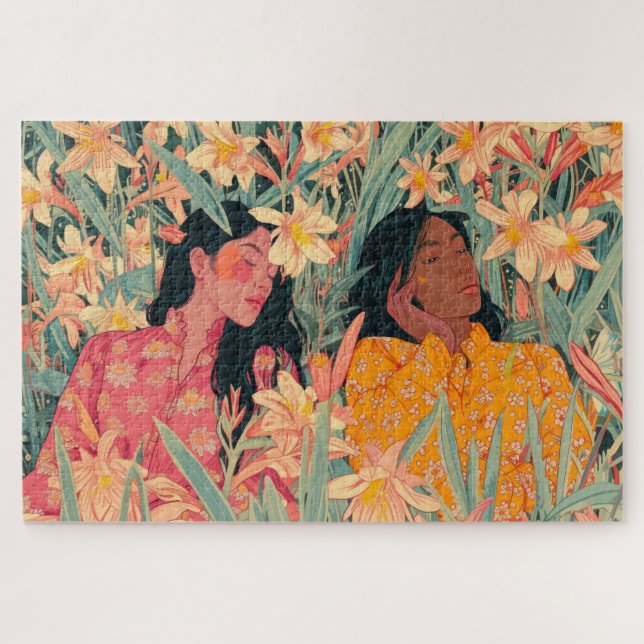Girls in a Lily Garden Jigsaw Puzzle (Horizontal)