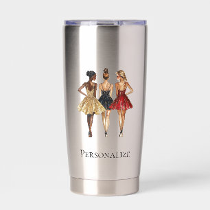 Girls in Glam Gold Black Red Dresses Insulated Tumbler