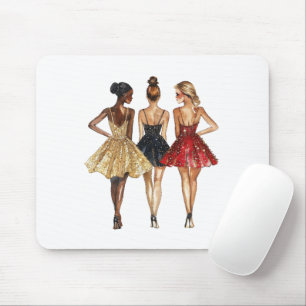 Girls in Glam Gold Black Red Dresses Mouse Mat