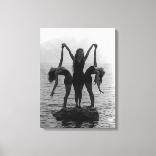 Girls in Posing on a Rock in the Water Canvas Print