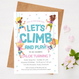 Girls Indoor Rock Climbing Birthday Party Invitation