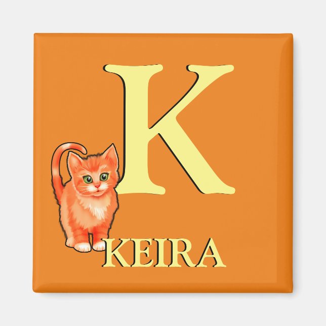 Girl's initial kitten fridge magnet (Front)