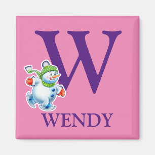 Girl's initial snowman Christmas fridge magnet