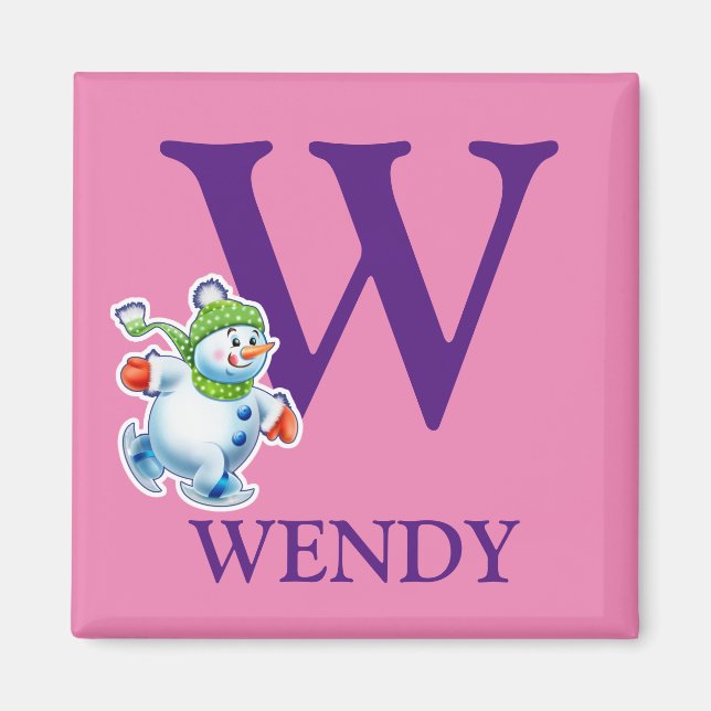 Girl's initial snowman Christmas fridge magnet (Front)