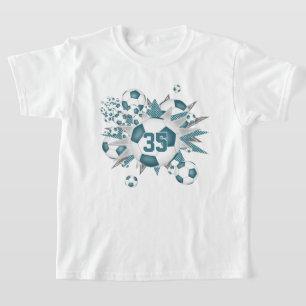 girls jersey number soccer balls stars teal T-Shirt