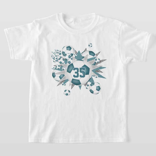 girls jersey number soccer balls stars teal T-Shirt (Laydown)