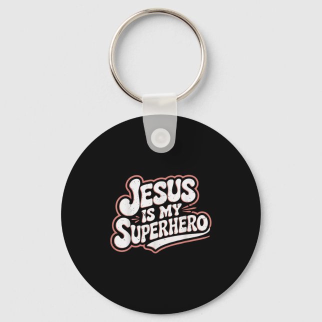 Girls Jesus Is My Superhero Christian Toddler Sist Key Ring (Front)