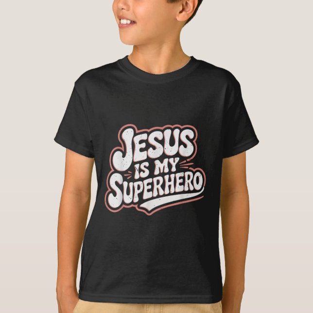 Girls Jesus Is My Superhero Christian Toddler Sist T-Shirt (Front)